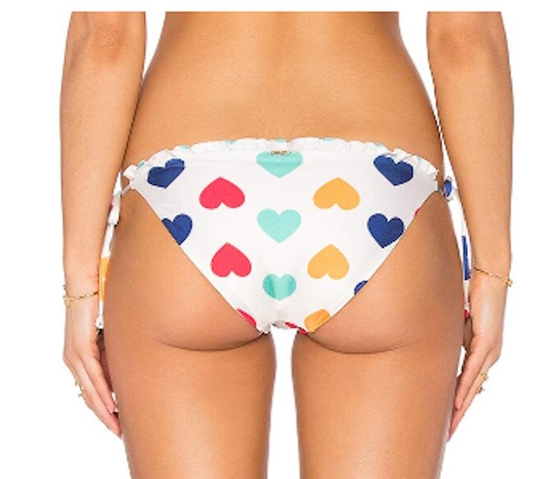 WILDFOX XS Ruffle String Vintage Hearts Bikini Bottoms Swim 118094