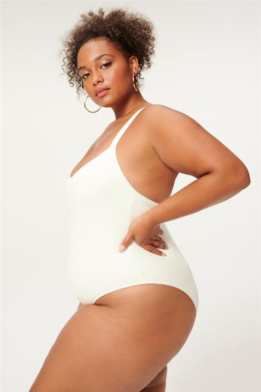 NWT Good American Ribbed Sport XXXL or 6 Ivory 1PC Swimsuit 118131