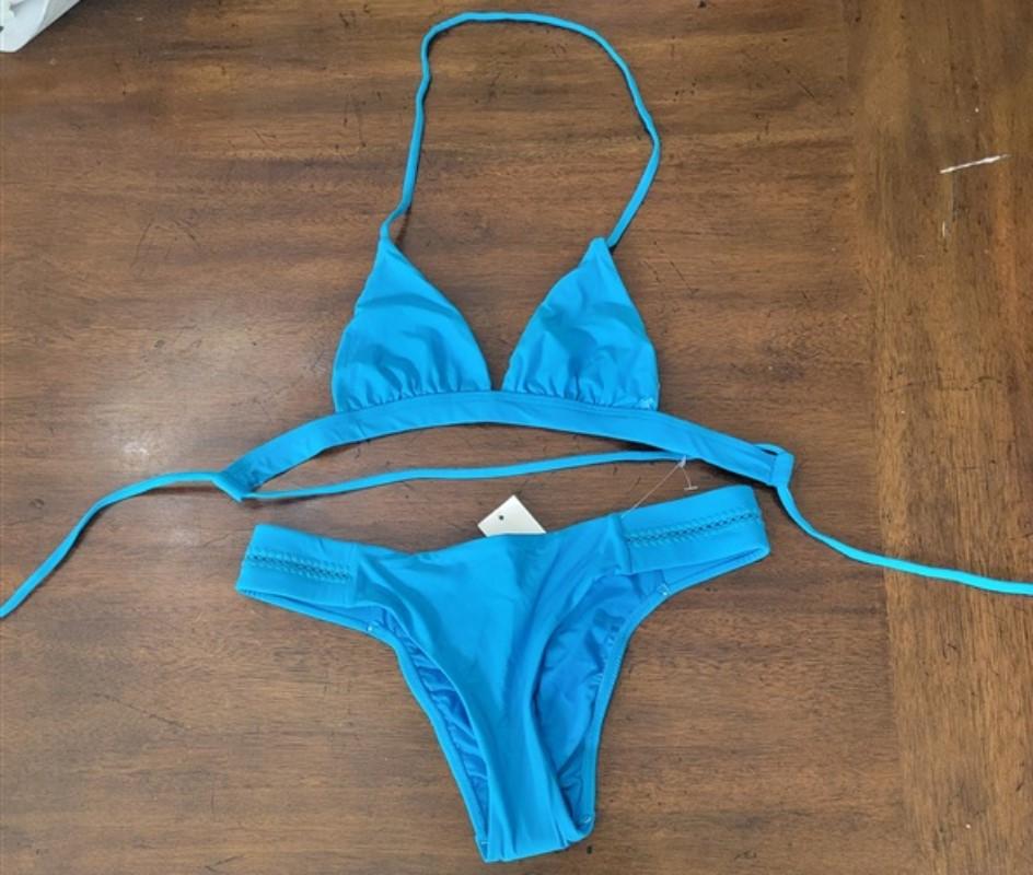 NWOT Pilyq XS Tropics Blue Top Stitched Side Tab Blue Bikini Bottoms S 118160