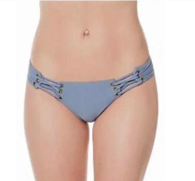 NWT Pilyq Sky Blue L Solid Lace Up Strappy Bikini Swim Full Bottom 118161