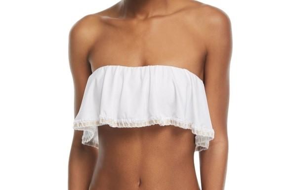 NWT Pilyq Platinum M Flutter Crochet Trim Top L Bikini Swim Bottom 118211