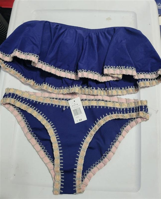 NWT Pilyq Platinum M Flutter Crochet Trim Top L Bikini Swim Bottom 118211