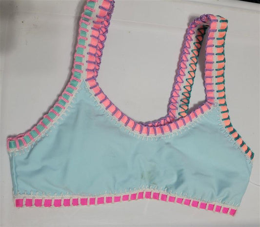 NWOTD Pilyq Platinum M Cabana Blue Pink Crochet Trim Bikini Swim Top 118213