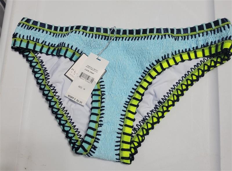 NWT Pilyq PQ Cabana Blue M Smocked Crochet Trim Bikini Bottoms Blue 118216