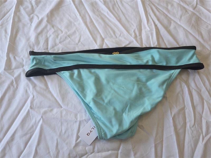 NWT Pilyq PQ Dreamy Blue Colorblock S Banded Teeny Bikini Swim Bottoms 118263
