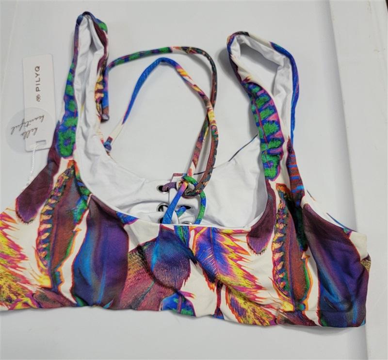 NWT Pilyq Light Vida M Lace Up Halter Bikini Swim Top 118265