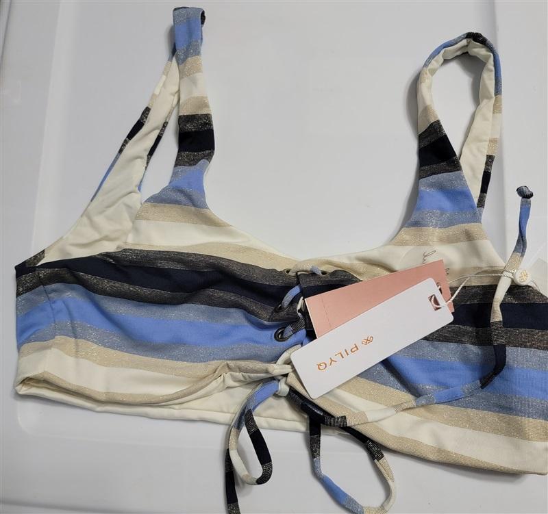 NWT Pilyq Cancun M Striped Lace Up Halter Glitter Bikini Swim Top 118272