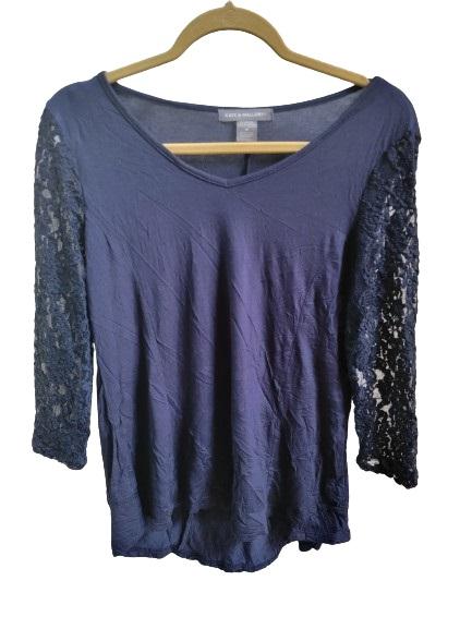 NWT Kate & Mallory M V-Neck Tunic Lace Sleeves Top Blue #118279
