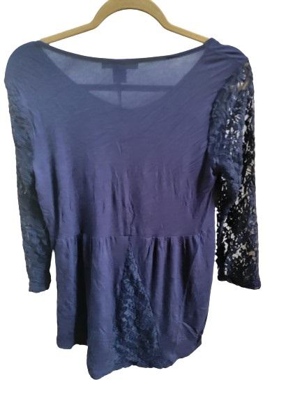 NWT Kate & Mallory M V-Neck Tunic Lace Sleeves Top Blue #118279