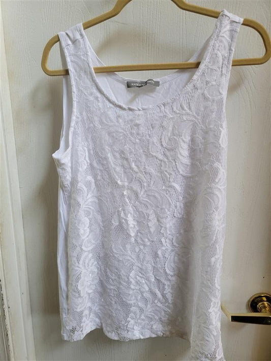 NWT Kate & Mallory L Tunic Lace Tank Top White 118282