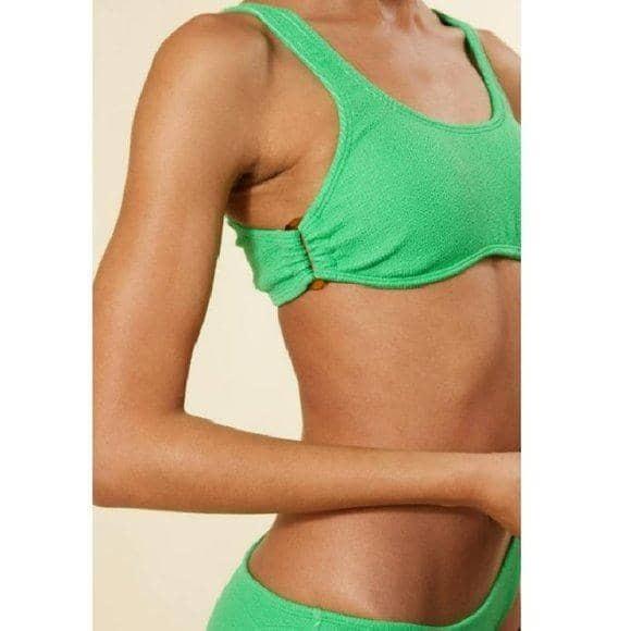 NWT PIlyq Kiwi Reef D Top Green Textured Cheeky Bikini L Swim Bottom 118295