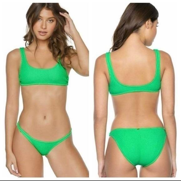 NWT PIlyq Kiwi Reef D Top Green Textured Cheeky Bikini L Swim Bottom 118295