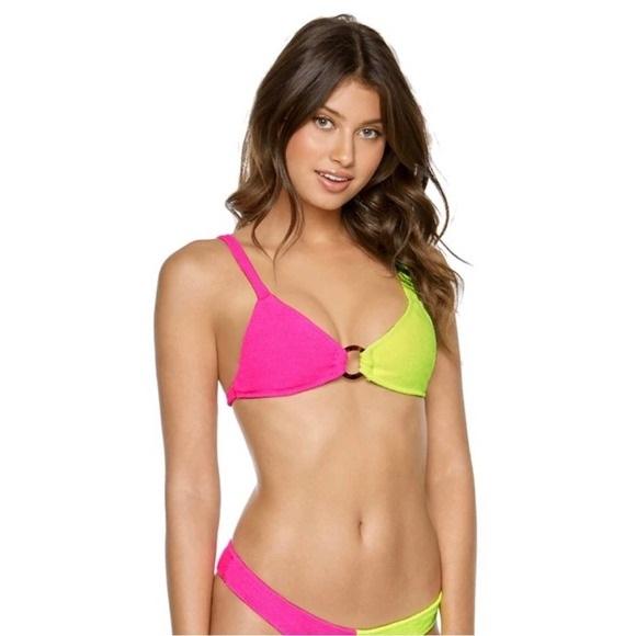 NWT PIlyq Pineapple Reef M Ring Bikini Top Teeny Bottom Yellow Pink Neon 118299