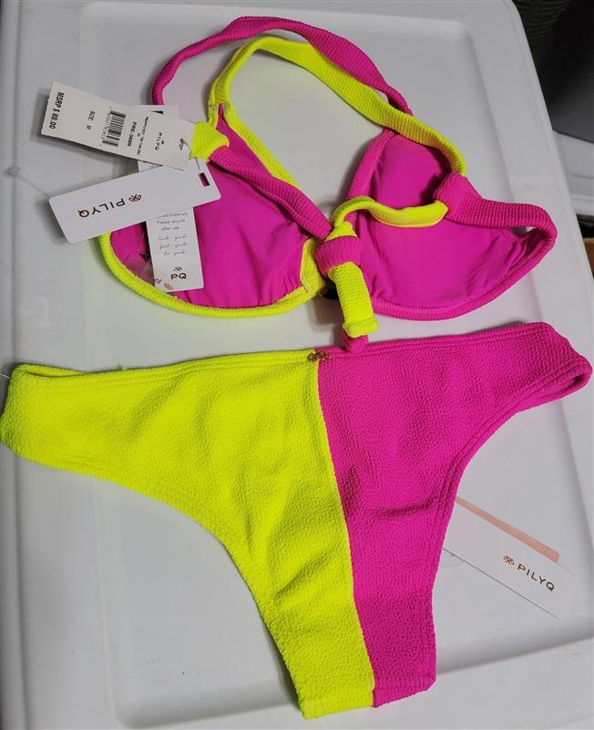 NWT PIlyq Pineapple Reef M Ring Bikini Top Teeny Bottom Yellow Pink Neon 118299