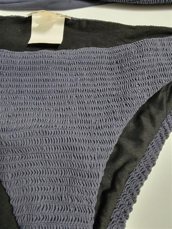 NWT Pilyq Poseidon M Navy Smocked Bandeau Top Teeny Bikini Swim Bottom #118322