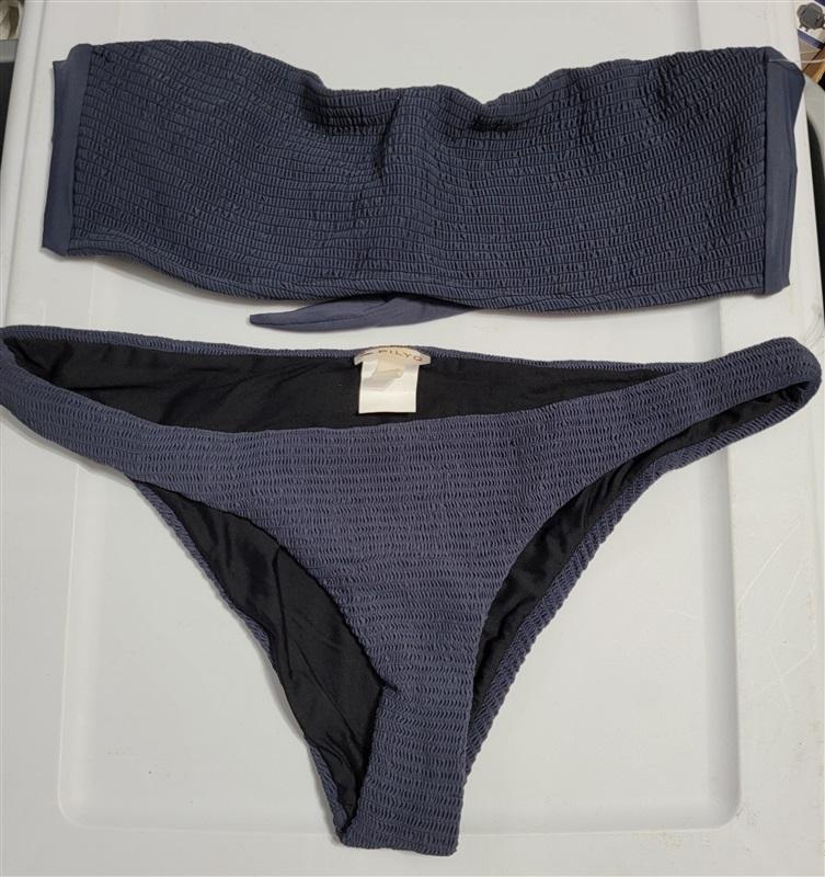 NWT Pilyq Poseidon M Navy Smocked Bandeau Top Teeny Bikini Swim Bottom #118322