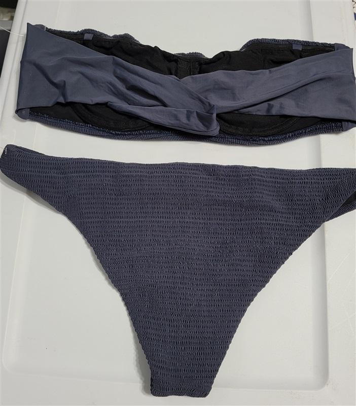 NWT Pilyq Poseidon M Navy Smocked Bandeau Top Teeny Bikini Swim Bottom #118322