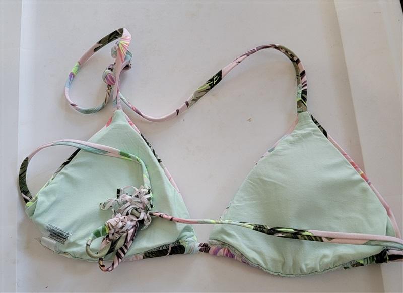 NWOT Pilyq PQ Pink Tropical leaves Beaded Bikini Swim Top M & Bottom S 118327