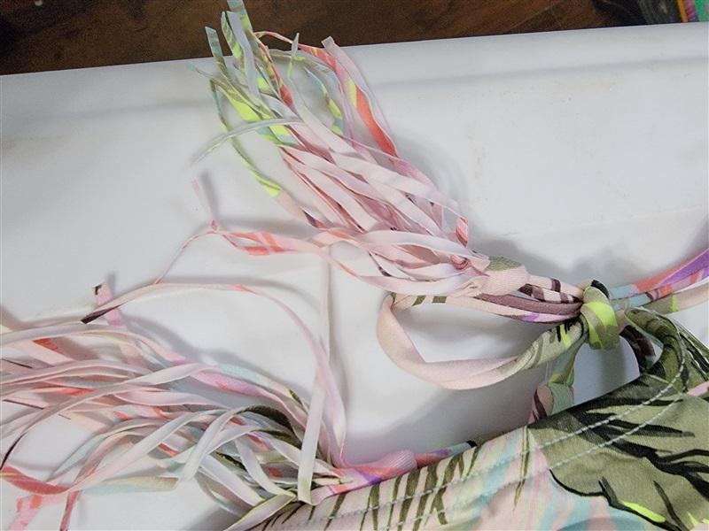 NWOT Pilyq PQ Pink Tropical leaves Beaded Bikini Swim Top M & Bottom S 118327