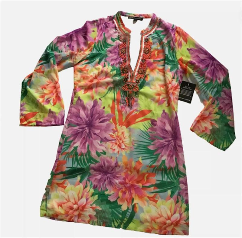 NWOTD Boston Proper M Neon Tropics Embellished Tunic Dress 118360