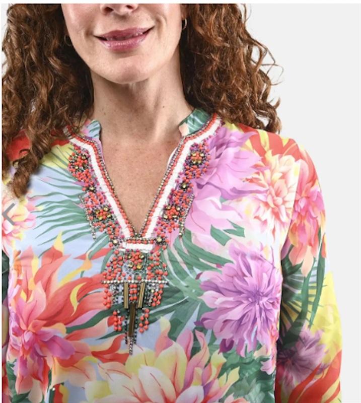 NWOTD Boston Proper M Neon Tropics Embellished Tunic Dress 118360
