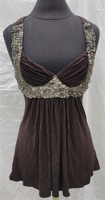 NWT Sky L DEEP V Brown Leather Mermaid Scales Knit Club Wear Top 118375