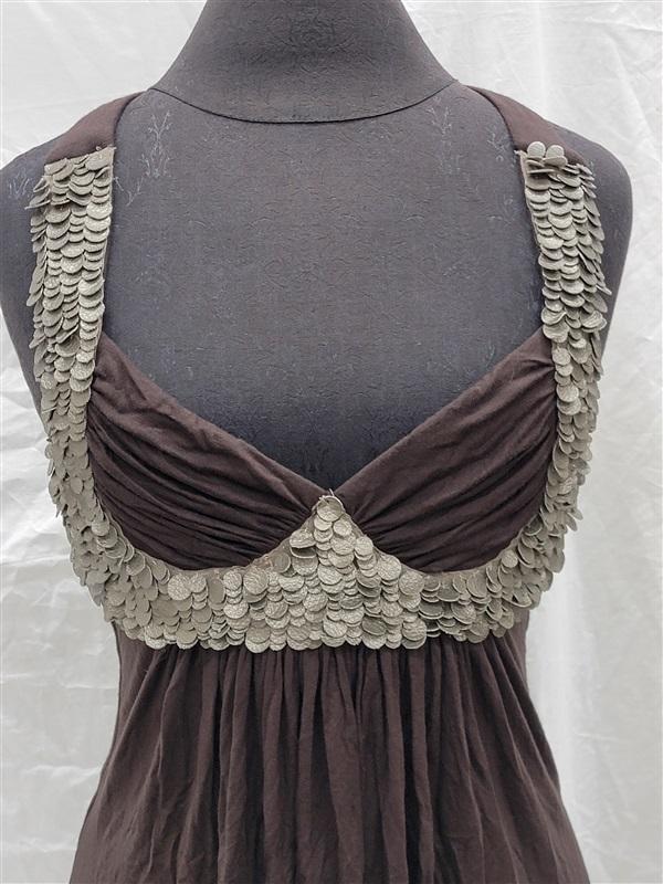 NWT Sky L DEEP V Brown Leather Mermaid Scales Knit Club Wear Top 118375