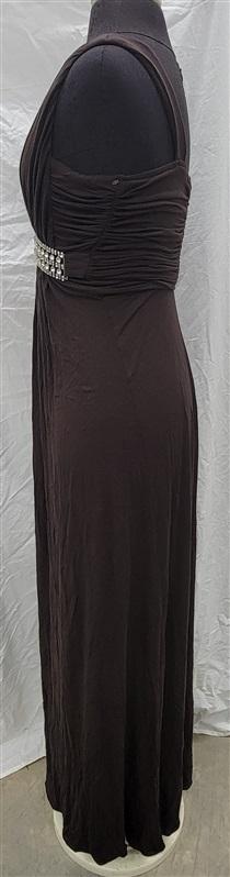 NWOT Sky S Greek Goddess Rhinestone Deep V Brown Club Maxi Dress 118381