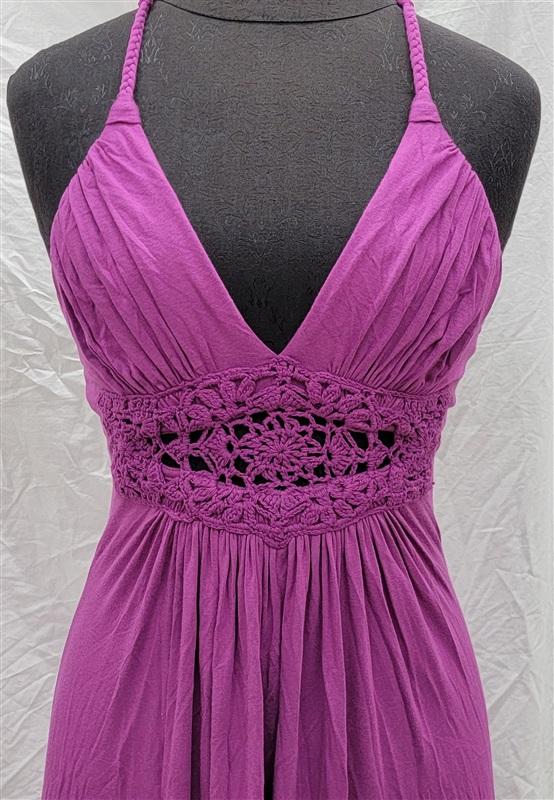 NWT Sky M Crochet Medallion Purple Tropical Club Halter Dress 118388
