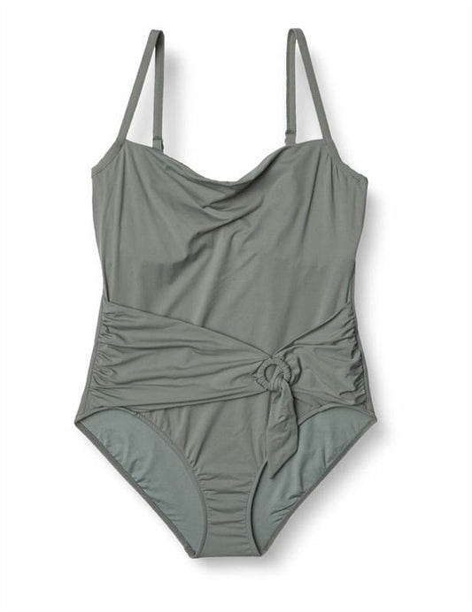 NWOT Seafolly Maillot 12 US DD Solid Sash Belt One-Piece Swimsuit Green 118396