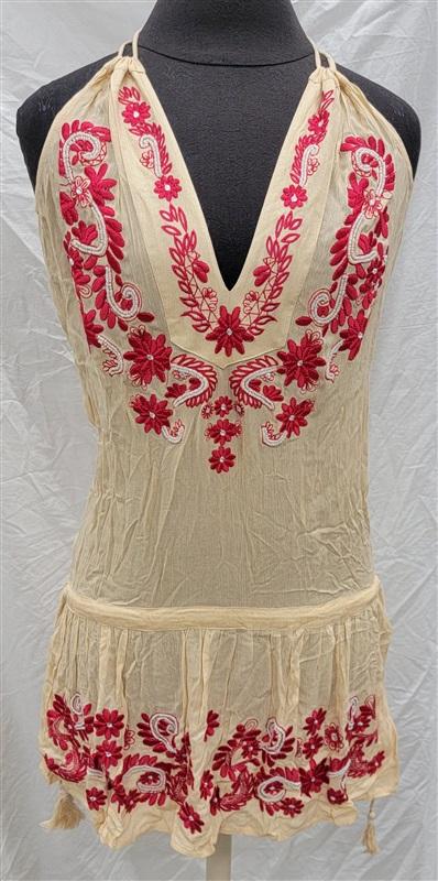 NWOT Ella Moss Deep V Embroidery & Pearls Mini Dress Swimsuit Cover UP 118398