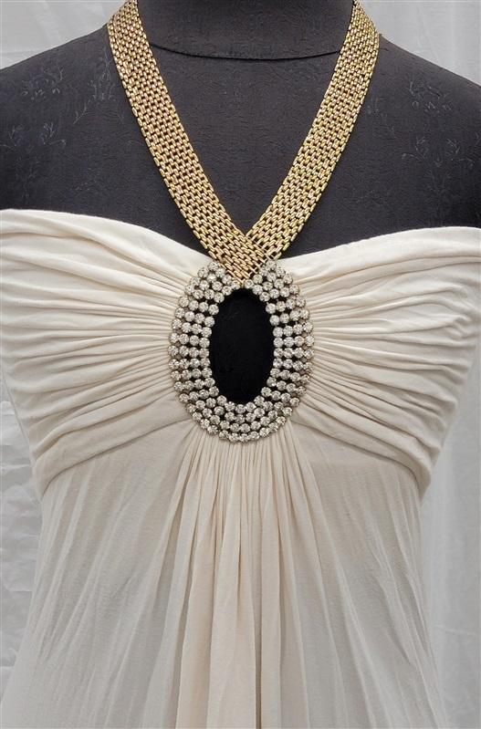 NWT Sky M Chunky Rhinestone Necklace Ivory Tropical Club Halter Dress 118407