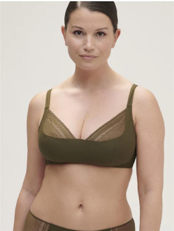 NWT Simone Perele 38C Olympe Wireless Triangle Bralette 1c5210 Olive 118414
