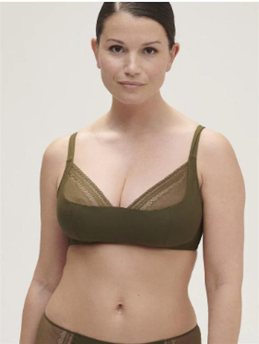 NWT Simone Perele 34D Olympe Wireless Triangle Bralette 1c5210 Olive 118415