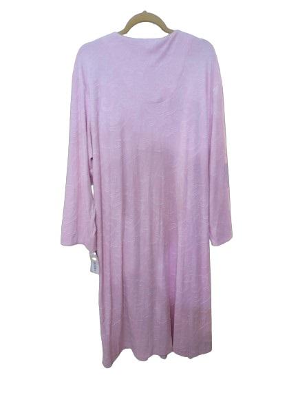 Miss Elaine 2X French Terry Knit Zip Long Embroidered Robe Pink 118428