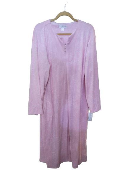 NWT Miss Elaine 2X Velour Embossed Zip-Front Long Robe Pink 118429