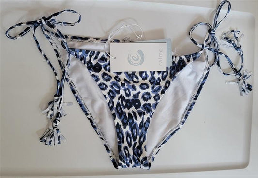 NWT Calme XL Blue Tiger String Tassel Bikini Swim Bottoms 118434