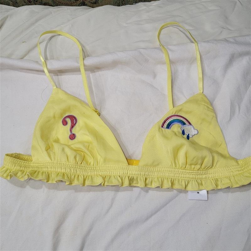 NWOT Wildfox S Day of the Week Emoji Ruffle Triangle Bralette Yellow 118460