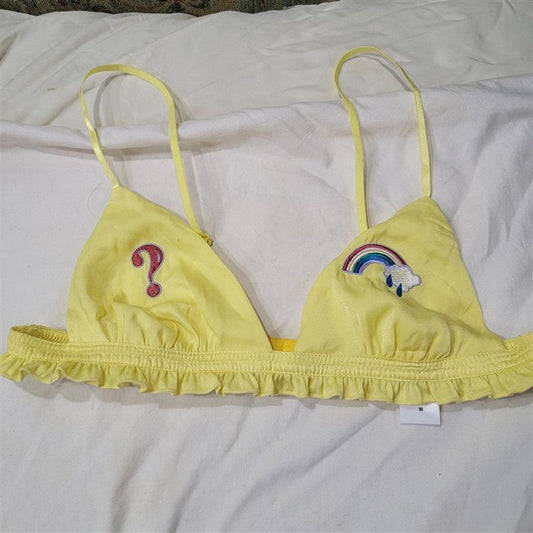 NWOT Wildfox S Day of the Week Emoji Ruffle Triangle Bralette Yellow 118460