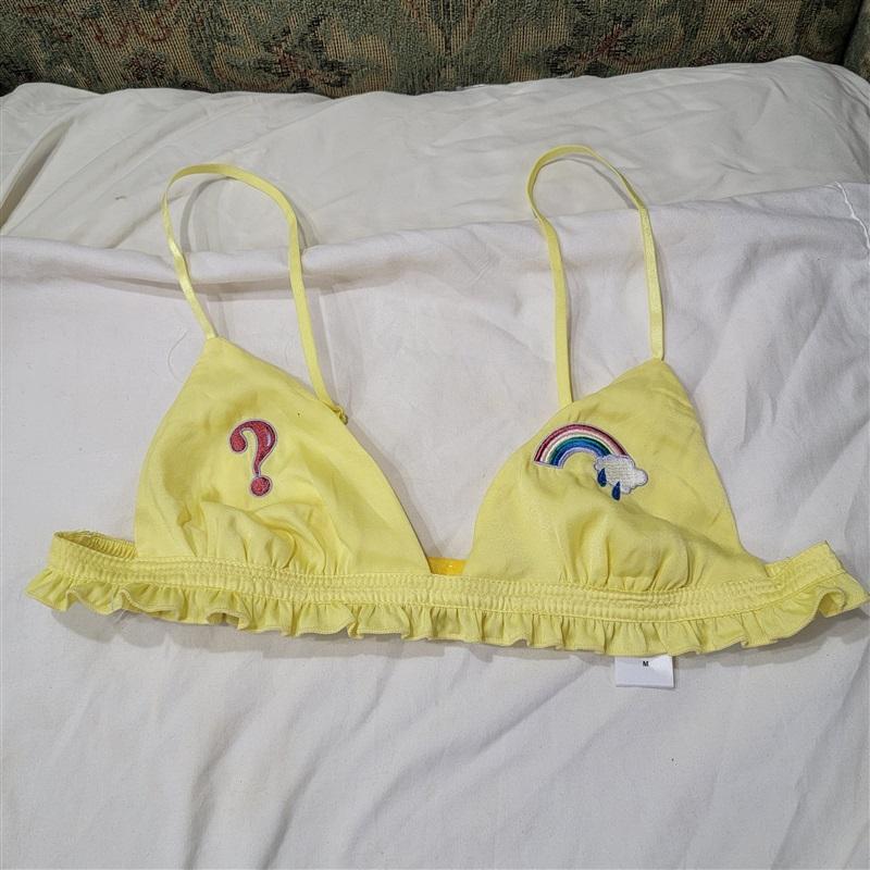 NWOT Wildfox S Day of the Week Emoji Ruffle Triangle Bralette Yellow 118460