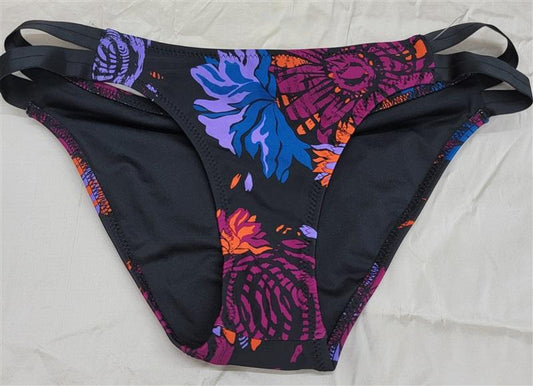 NWT Volcom S Delusional Hipster Black Pink Flower Bikini Bottom 118520