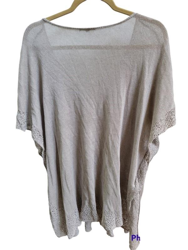 NWOT Eileen Fisher 2x Linen Open Lace V neck Bat Wing Sweater 118481