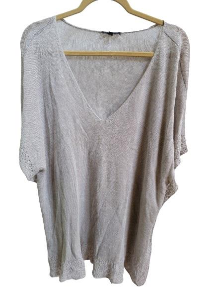 NWOT Eileen Fisher 2x Linen Open Lace V neck Bat Wing Sweater 118481