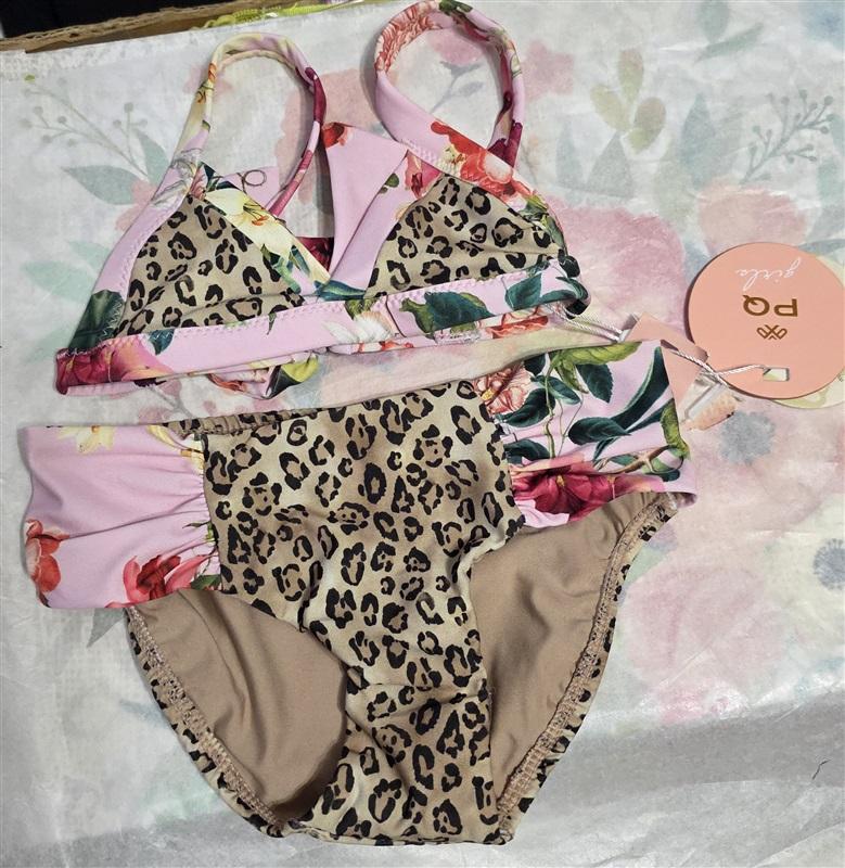 NWT PQ PIlyq 6 Leo Nina Triangle Mix Up Girls Bikini 118563