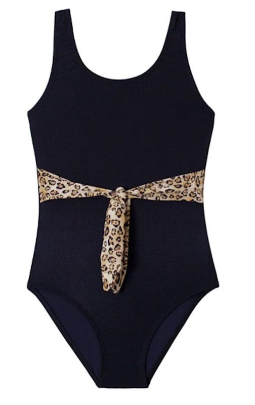 NWT Pilyq PQ Girls 8 Leo Belted Bow 1PC Black Animal Print Swimsuit 118566