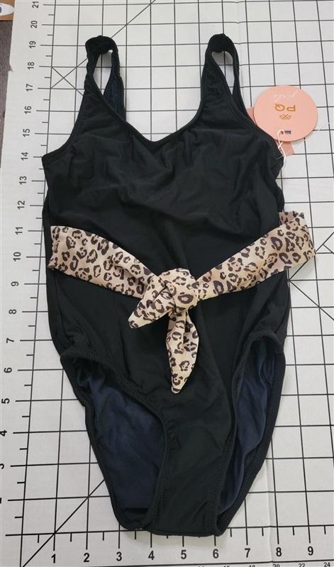 NWT Pilyq PQ Girls 8 Leo Belted Bow 1PC Black Animal Print Swimsuit 118566