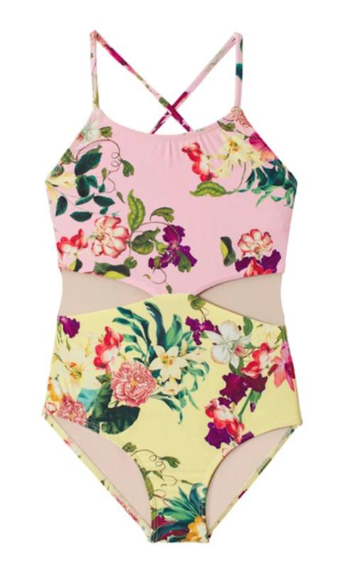 NWT Pilyq PQ 2 Girls SHB Cut Out 1Pc Yellow Pink flowers 118571