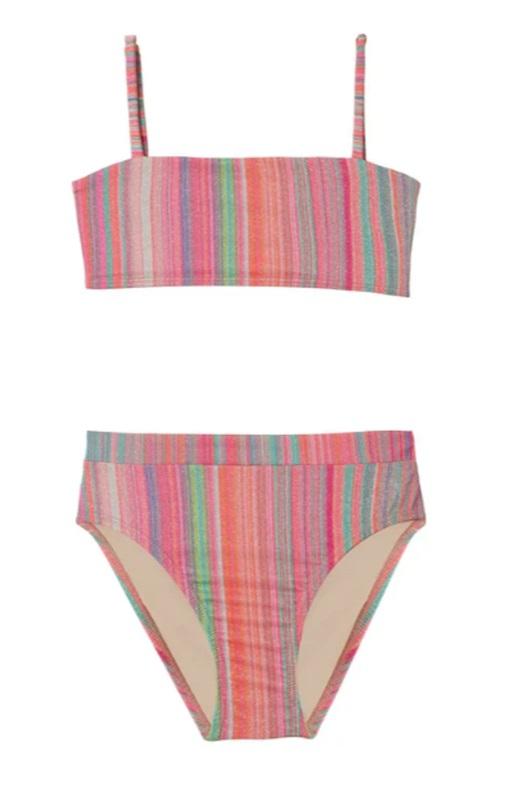 NWT Pilyq 4 Girls Gigi High Waist Bikini Newport Stripe 118573