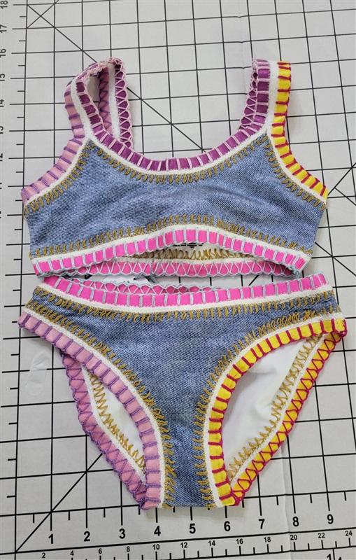 NWT PIlyq 4 Girls Denim Sporty Rainbow Embroidered Bikini 118583