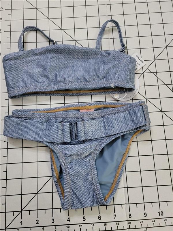 NWT PQ PIlyq 4 Denim Belted Girls Bikini 118594